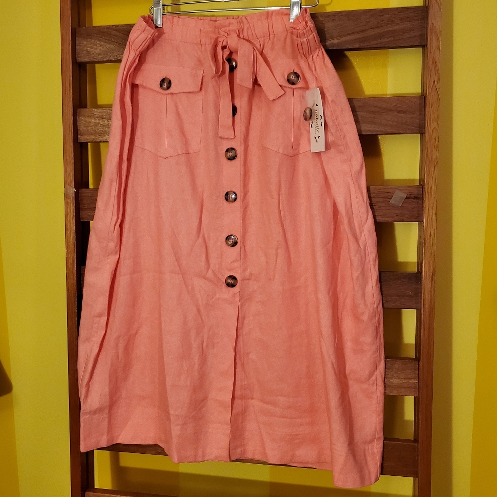 NWT Nanette Lepore Light Flamingo Linen Skirt Sz L